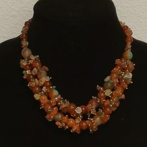 Autumn Multi Colors 2 Row Natural Necklace Earings,  New